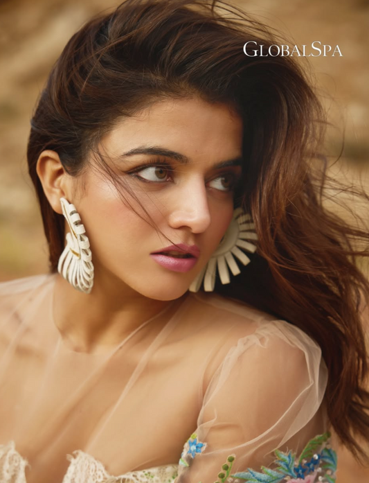 Wamiqa Gabbi in Ivory Marina Hoop Earrings