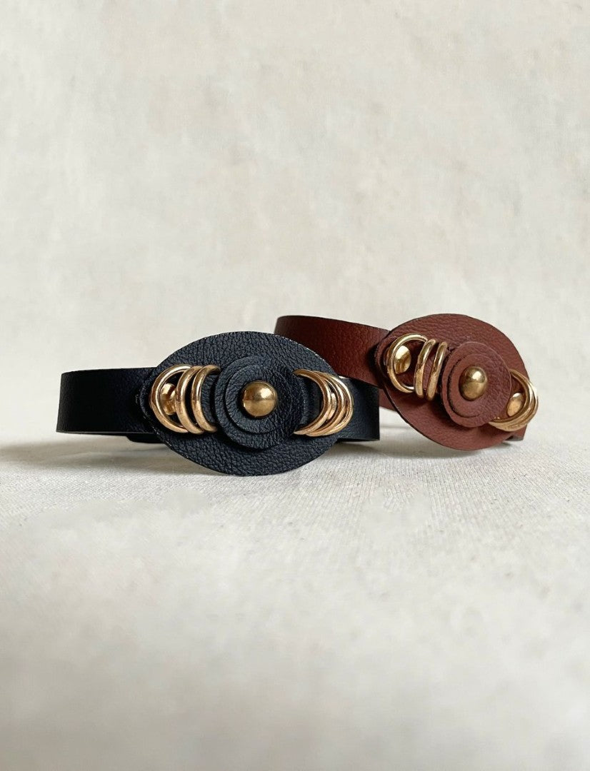 Sol Black Leather Wristband