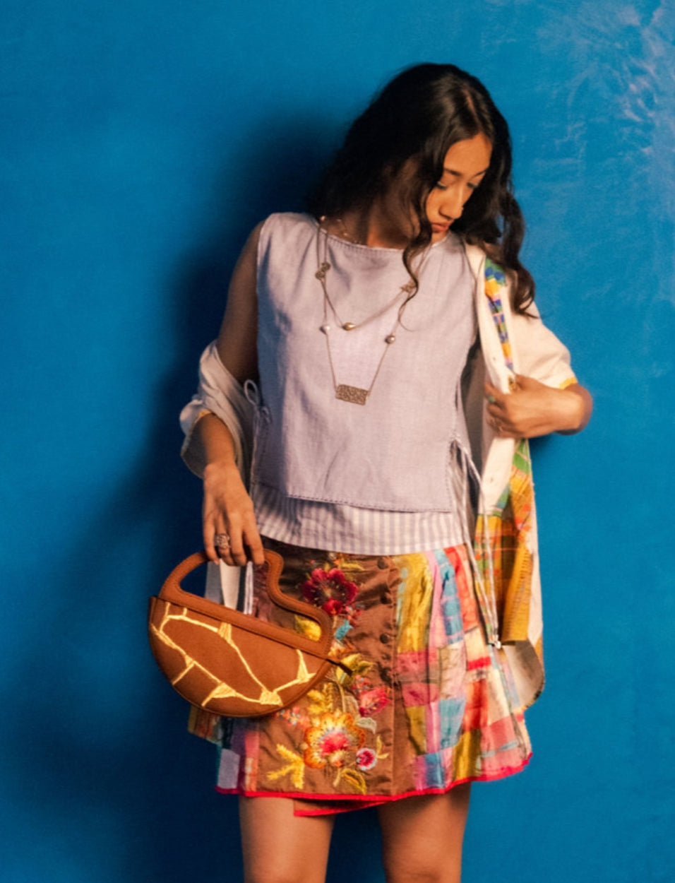 Maeve Crescent Clutch in Tan