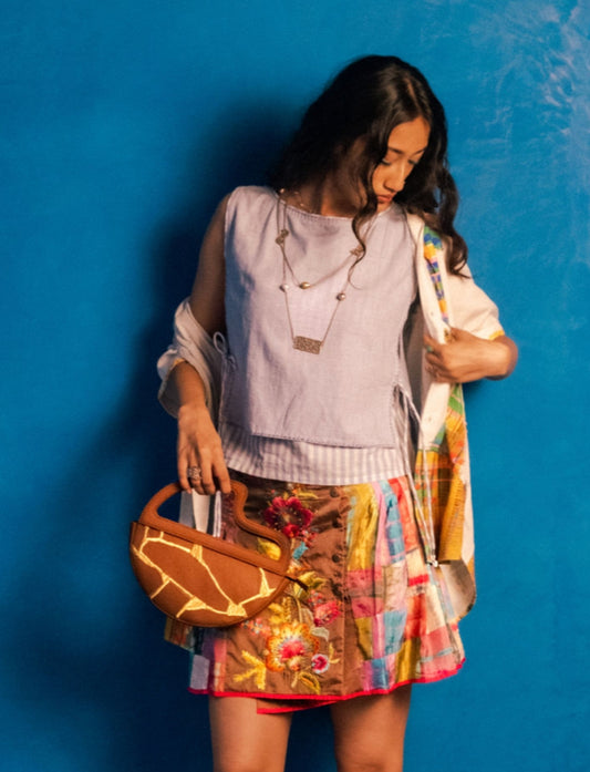 Maeve Crescent Clutch in Tan