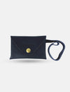 Black pouch charm with a gold button 